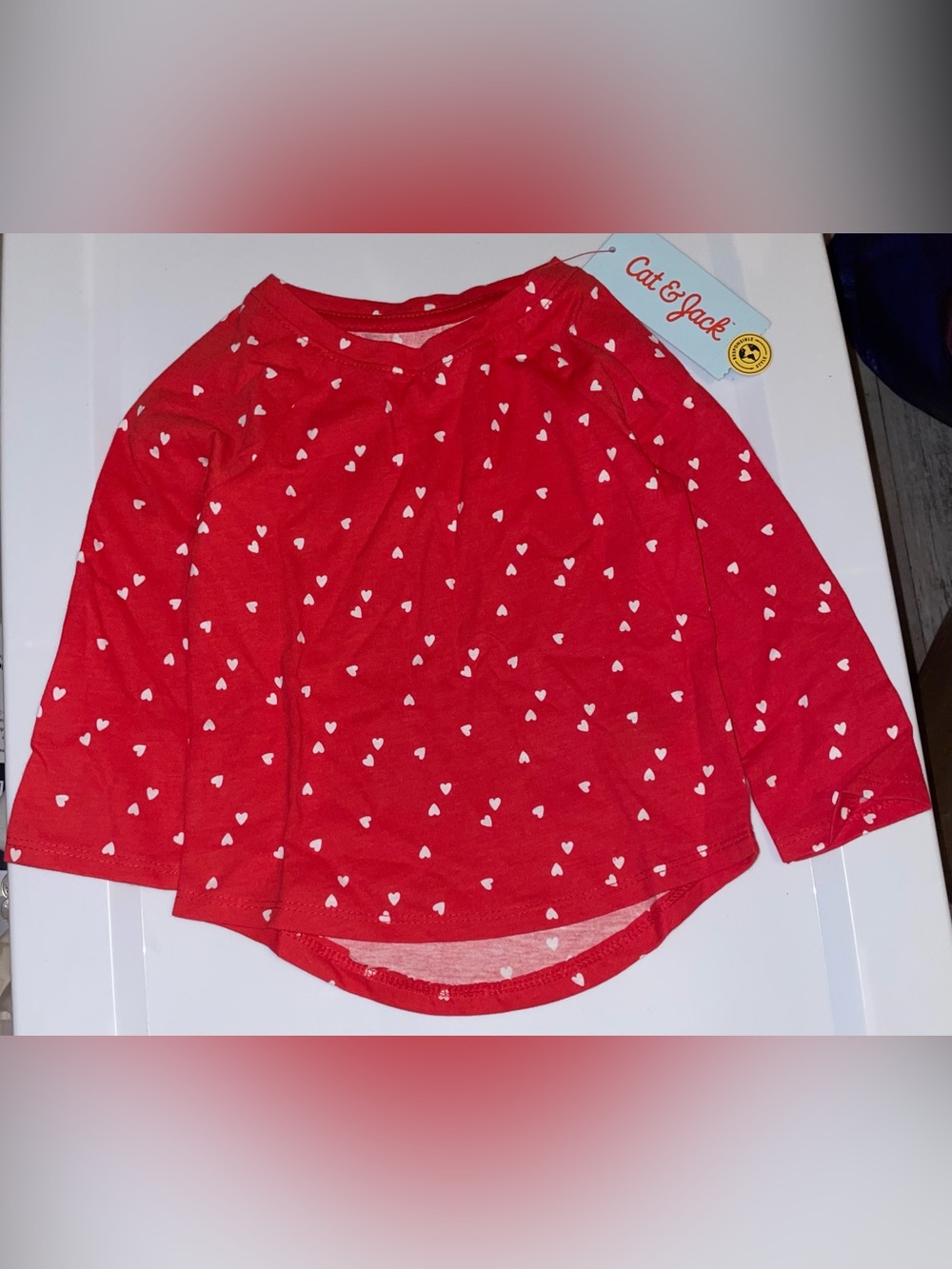 Cat & Jack Baby Girl’s Red Long-Sleeve Tee Shirt with White Heart Print Size 18m